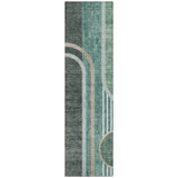 2' X 8' Black and Green Abstract Washable Indoor Outdoor Runner Rug