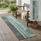 2' X 8' Black and Green Abstract Washable Indoor Outdoor Runner Rug