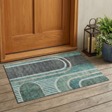 3' X 5' Black and Green Abstract Washable Indoor Outdoor Area Rug