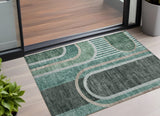 3' X 5' Black and Green Abstract Washable Indoor Outdoor Area Rug
