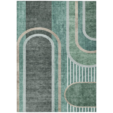 3' X 5' Black and Green Abstract Washable Indoor Outdoor Area Rug