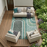 8' X 10' Black and Green Abstract Washable Indoor Outdoor Area Rug