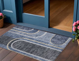 2' X 3' Blue and Black Abstract Washable Indoor Outdoor Area Rug