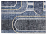 2' X 3' Blue and Black Abstract Washable Indoor Outdoor Area Rug