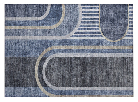2' X 3' Blue and Black Abstract Washable Indoor Outdoor Area Rug