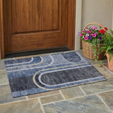 2' X 3' Blue and Black Abstract Washable Indoor Outdoor Area Rug