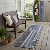 2' X 8' Blue and Black Abstract Washable Indoor Outdoor Runner Rug