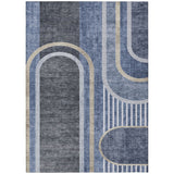3' X 5' Blue and Black Abstract Washable Indoor Outdoor Area Rug