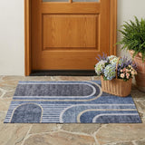 3' X 5' Blue and Black Abstract Washable Indoor Outdoor Area Rug
