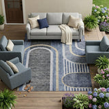 8' X 10' Blue and Black Abstract Washable Indoor Outdoor Area Rug