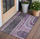 2' X 3' Purple and Black Abstract Washable Indoor Outdoor Area Rug