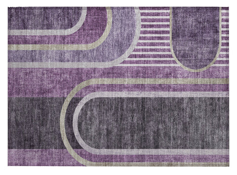 2' X 3' Purple and Black Abstract Washable Indoor Outdoor Area Rug