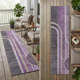 2' X 8' Purple and Black Abstract Washable Indoor Outdoor Runner Rug