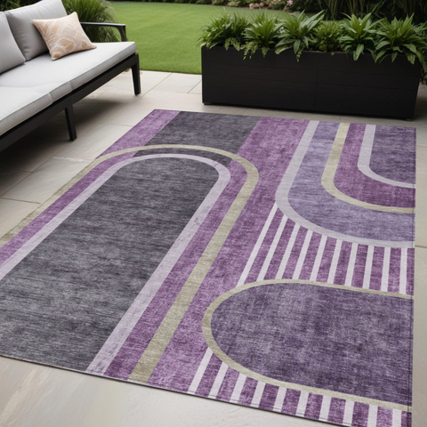 5' X 8' Purple and Black Abstract Washable Indoor Outdoor Area Rug