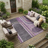 8' X 10' Purple and Black Abstract Washable Indoor Outdoor Area Rug