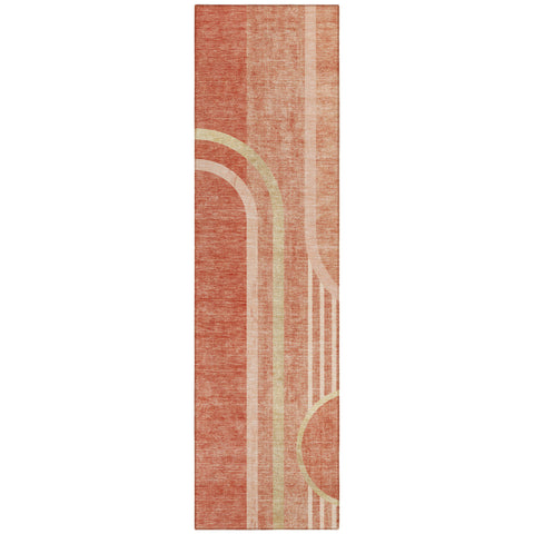 2' X 8' Salmon Abstract Washable Indoor Outdoor Runner Rug