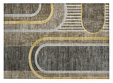 2' X 3' Gray Green and Gold Abstract Washable Non Skid Indoor Outdoor Area Rug