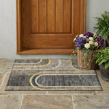 2' X 3' Gray Green and Gold Abstract Washable Non Skid Indoor Outdoor Area Rug