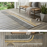 2' X 8' Gray Green and Gold Abstract Washable Non Skid Indoor Outdoor Area Rug