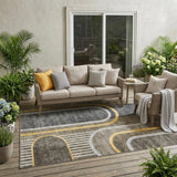 5' X 8' Gray Green and Gold Abstract Washable Non Skid Indoor Outdoor Area Rug