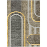 5' X 8' Gray Green and Gold Abstract Washable Non Skid Indoor Outdoor Area Rug