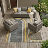 8' X 10' Gray Green and Gold Abstract Washable Non Skid Indoor Outdoor Area Rug