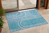 2' X 3' Teal Abstract Washable Indoor Outdoor Area Rug