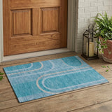 2' X 3' Teal Abstract Washable Indoor Outdoor Area Rug