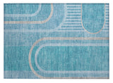 2' X 3' Teal Abstract Washable Indoor Outdoor Area Rug