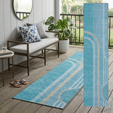 2' X 8' Teal Abstract Washable Indoor Outdoor Runner Rug