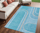 5' X 8' Teal Abstract Washable Indoor Outdoor Area Rug