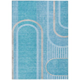 8' X 10' Teal Abstract Washable Indoor Outdoor Area Rug