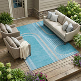8' X 10' Teal Abstract Washable Indoor Outdoor Area Rug