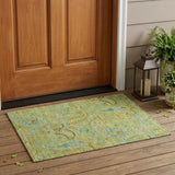 2' X 3' Artichoke Green Paisley Washable Indoor Outdoor Area Rug