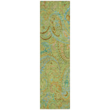 2' X 8' Artichoke Green Paisley Washable Indoor Outdoor Runner Rug