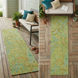 2' X 8' Artichoke Green Paisley Washable Indoor Outdoor Runner Rug