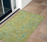 3' X 5' Artichoke Green Paisley Washable Indoor Outdoor Area Rug