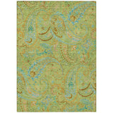 5' X 8' Artichoke Green Paisley Washable Indoor Outdoor Area Rug