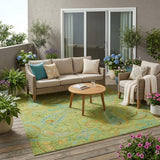 5' X 8' Artichoke Green Paisley Washable Indoor Outdoor Area Rug