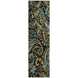 2' X 8' Black and Gold Paisley Washable Indoor Outdoor Runner Rug