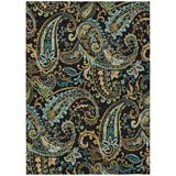 3' X 5' Black and Gold Paisley Washable Indoor Outdoor Area Rug