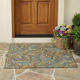 2' X 3' Brown Aqua and Gold Paisley Washable Non Skid Indoor Outdoor Area Rug