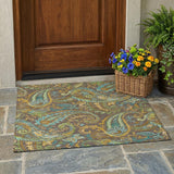 3' X 5' Brown Aqua and Gold Paisley Washable Non Skid Indoor Outdoor Area Rug
