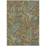 5' X 8' Brown Aqua and Gold Paisley Washable Non Skid Indoor Outdoor Area Rug