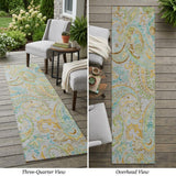 2' X 8' Gray and Gold Paisley Washable Non Skid Indoor Outdoor Runner Rug