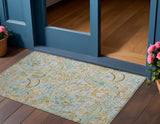 3' X 5' Gray and Gold Paisley Washable Non Skid Indoor Outdoor Area Rug
