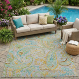 5' X 8' Gray and Gold Paisley Washable Non Skid Indoor Outdoor Area Rug
