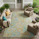8' X 10' Gray and Gold Paisley Washable Non Skid Indoor Outdoor Area Rug