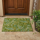 2' X 3' Green Paisley Washable Non Skid Indoor Outdoor Area Rug