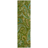 8' Runner Green Paisley Washable Non Skid Indoor Outdoor Runner Rug